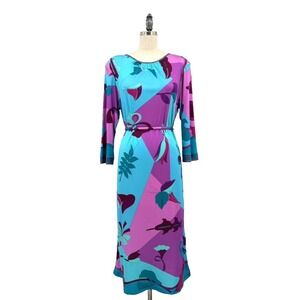 VTG 90s Y2K Averardo Bessi Silk Jersey Dress Italy Abstract Print US 14 Luxury